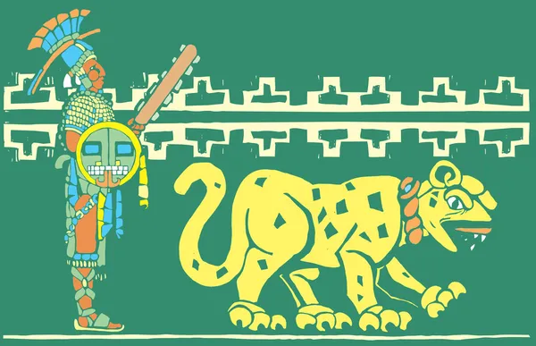 Maya krigare och jaguar — Stock vektor