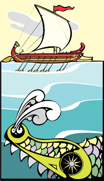 Navire grec et monstre marin # 2 . — Image vectorielle