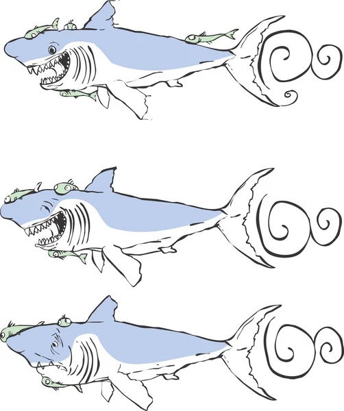 Tres grandes tiburones blancos — Vector de stock