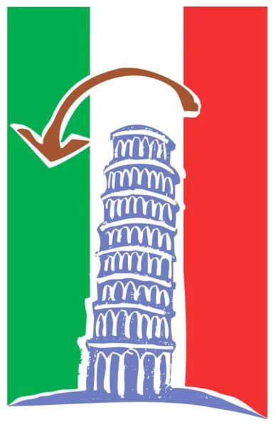 Torre de Pisa y Bandera de Italia — Vector de stock