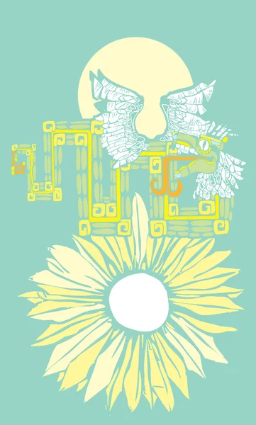 Кукулькан и цветок — стоковый вектор