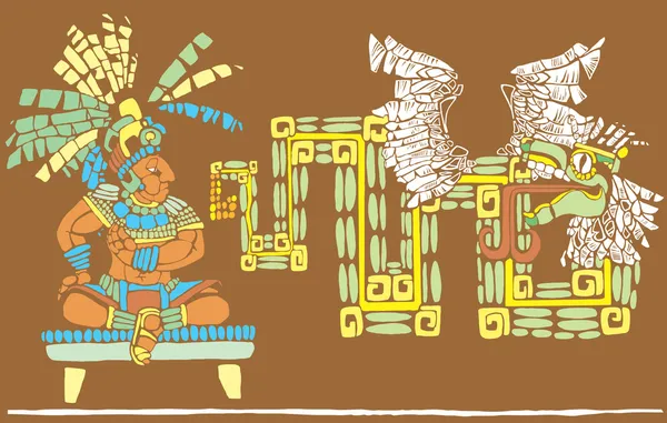 Maya koning en kukulcan — Stockvector
