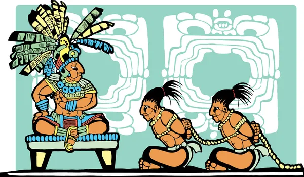 Mayan King and Prisoners — Stock Vector