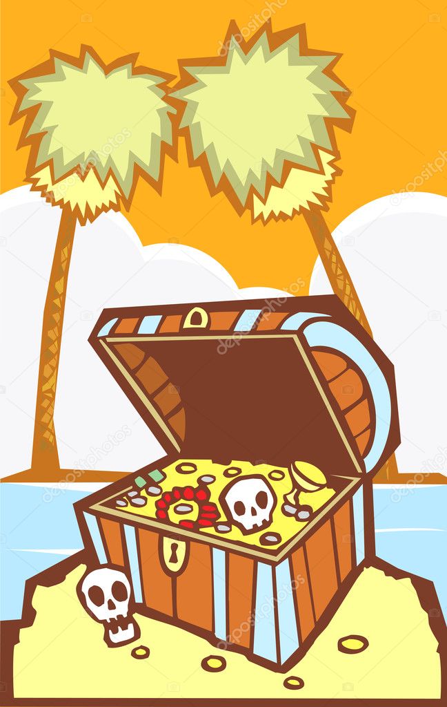 Treasure Chest with Palm trees — Stock Vector © xochicalco #2854414