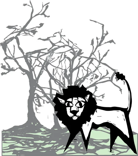 Leão debaixo da árvore —  Vetores de Stock