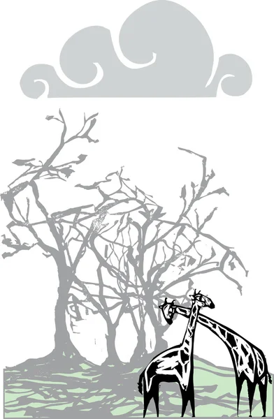 Giraffes beneath a tree — Stock Vector