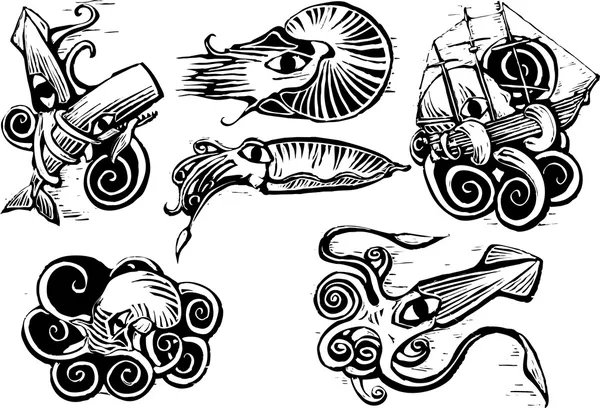 Grupo Octopus Squid — Vetor de Stock