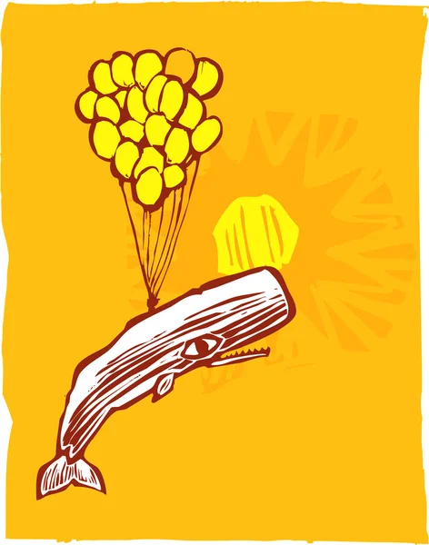 鲸鱼和黄色气球 — 图库矢量图片