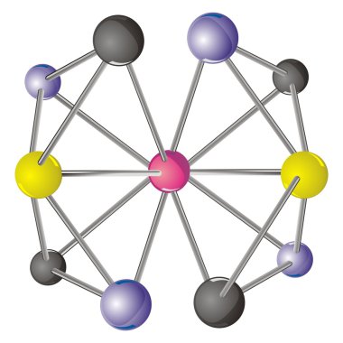 Complex molecule with CMYK coloured ato clipart