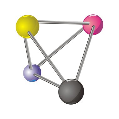 Simple molecule with CMYK coloured ato clipart