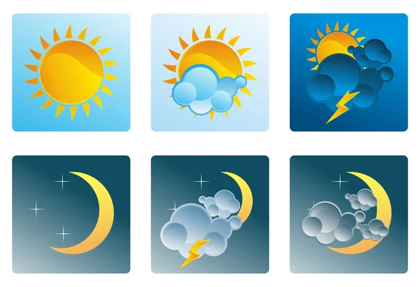 Az időjárás ikonok, éjjel-nappal — Stock Vector