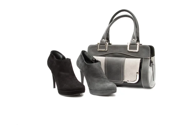 Woman shoes and bag of gray color — Stock Photo, Image