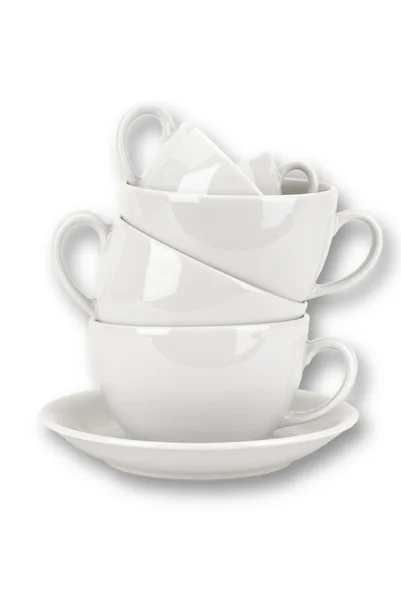 Koffie cups opgestapeld en geïsoleerd op wit — Stockfoto