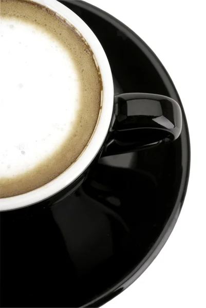 Macchiato espresso en tasse noire isolé Photo De Stock