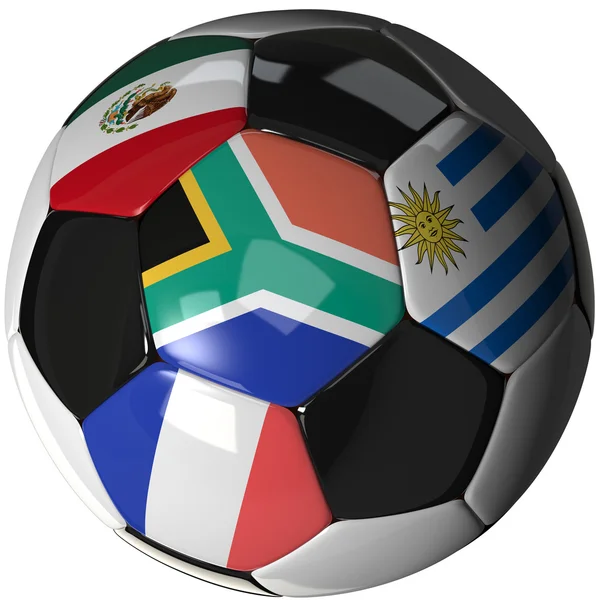 Fotbollen över vita med 4 flaggor — Stockfoto