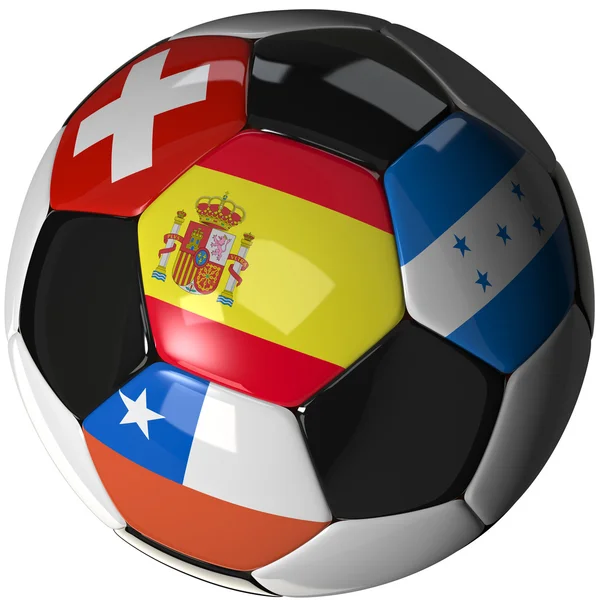 Fodbold over hvid med 4 flag - Stock-foto