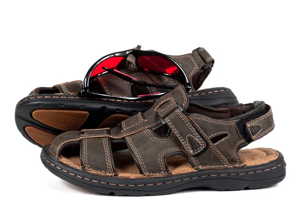 Leather Sandals With Sunglasses — Stock Photo, Image