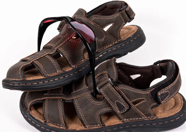 Leather Sandals With Sunglasses — Stock Photo, Image