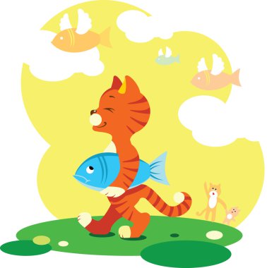 Cat and FlyFish clipart