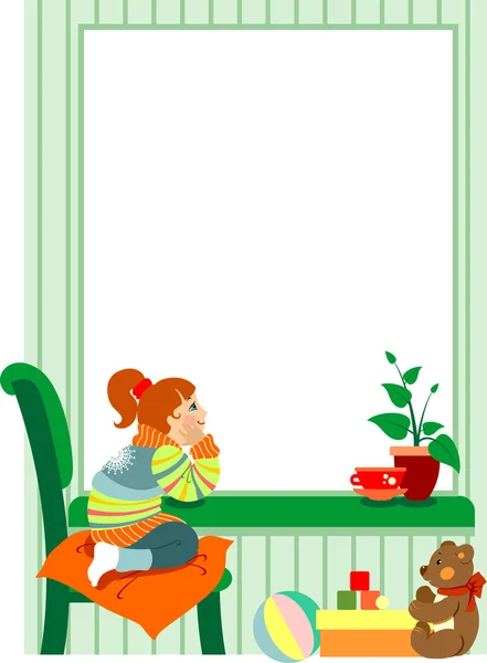 Fille à la fenêtre — Image vectorielle