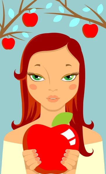 Chica y manzana — Vector de stock