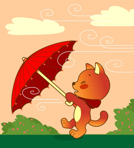 Gato con paraguas — Vector de stock