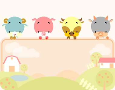 Cute farm animals banner clipart