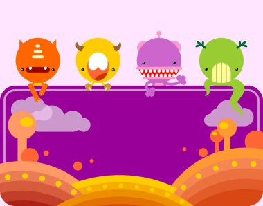 Cute monsters banner clipart