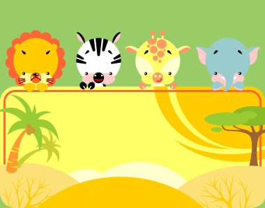 Cute tropical animals banner clipart