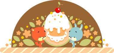 Rabbit and squirrel with cake clipart