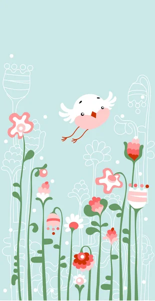 Pták a květiny — Stockový vektor