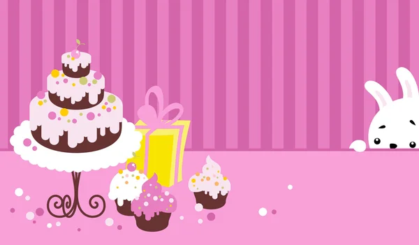 誕生日ケーキとウサギ — ストックベクタ