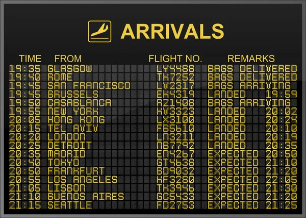International Airport Arrivi Board — Foto Stock