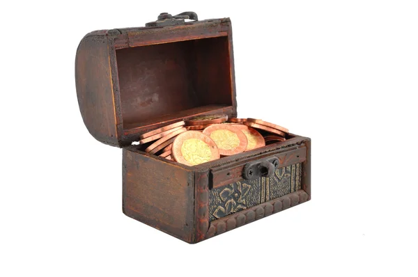 Coins in a chest — Stock Photo, Image