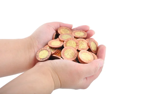 Hand och mynt — Stockfoto