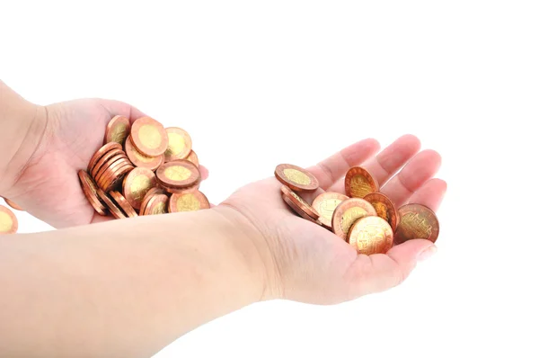 Монеты и руки — стоковое фото
