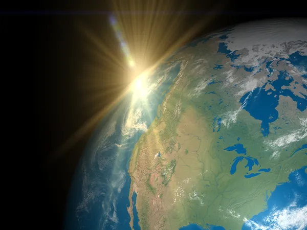 Erde mit aufgehender Sonne über Amerika — Stockfoto