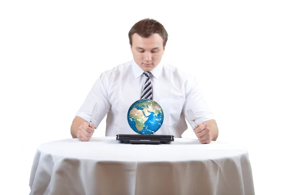 BUSINESS MAN AND EARTH — Stock Photo, Image