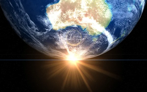地球和太阳。空间日出概念 — 图库照片