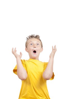 Crazy grimacing child, isolated on white background clipart