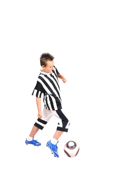 Young footballer with ball, isolated on white background — Stock Photo, Image
