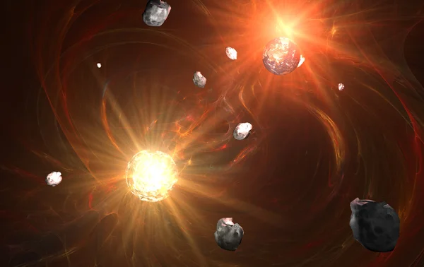 Explosión del infierno rojo en el espacio de la nebulosa roja — Foto de Stock