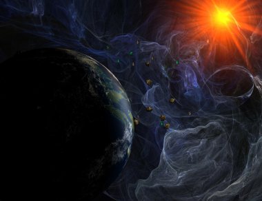 gezegen ve güneş closeup manzaralı mavi Bulutsusu