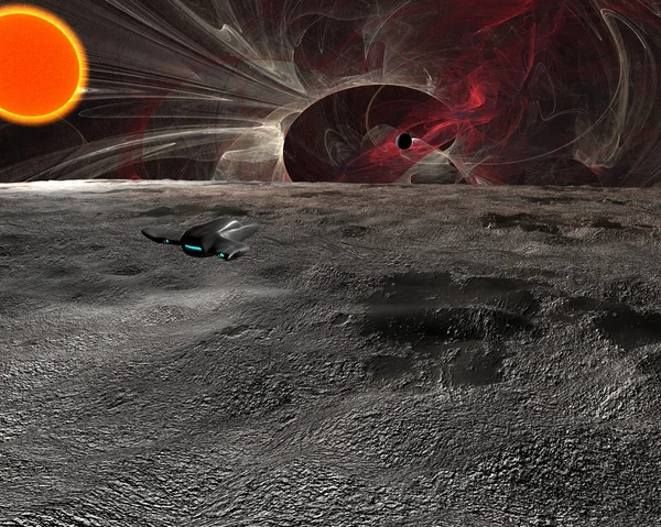 Космическая сцена суфракии планеты с космическим кораблем — стоковое фото