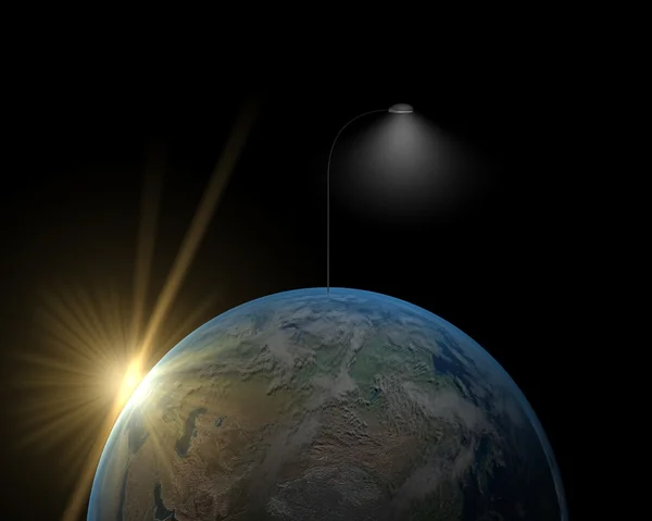 Erde mit Lampe und Sonne — Stockfoto