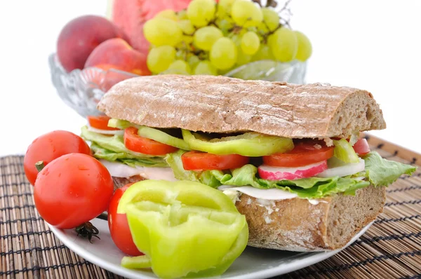 Diet brown baguette with vegetable — Stock Photo, Image
