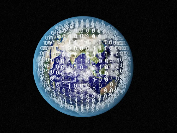 Blaue Erde im All mit Binärcode — Stockfoto