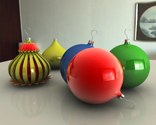Vánoční míče na stole — Stock fotografie