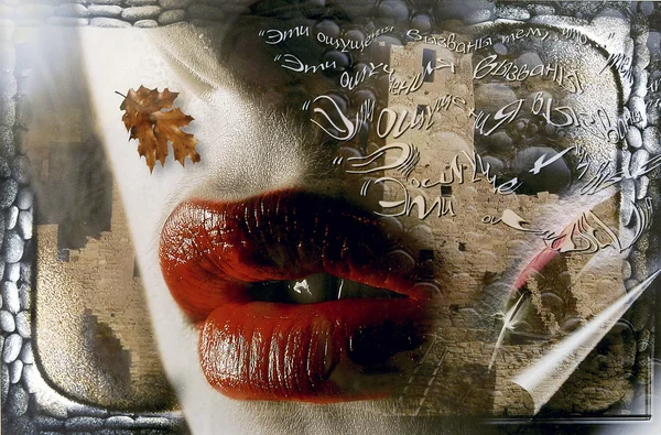 stock image Collage with large red lips