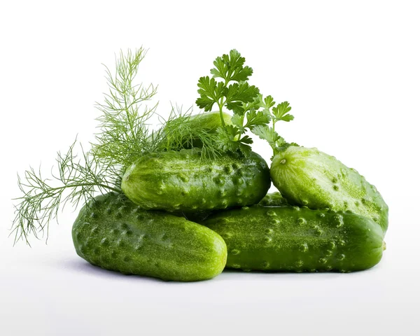 Handful of fresh cucumbers with parsley and dill — Stock Photo, Image